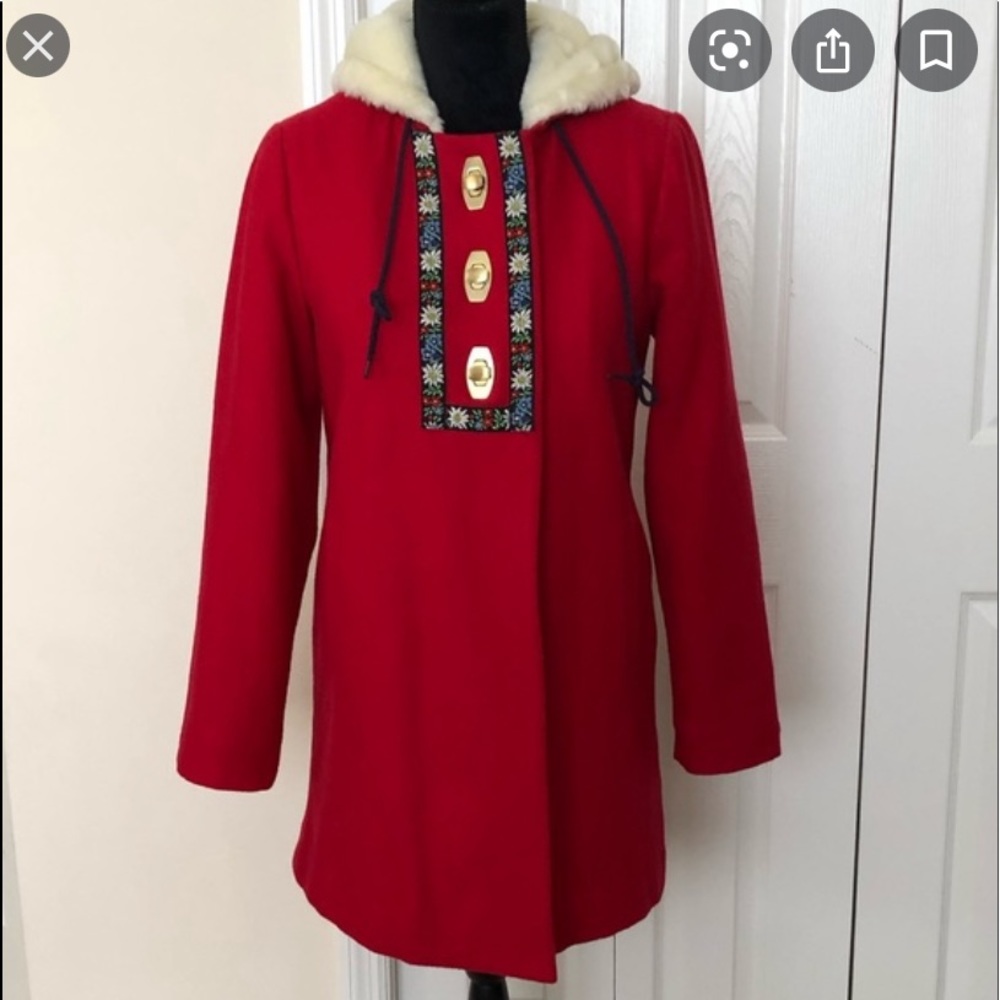 Anthropologie Red Wool Coat